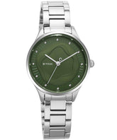 Titan Women's Watch Green Dial Silver Stainless Steel Strap Watch, 2649SM02