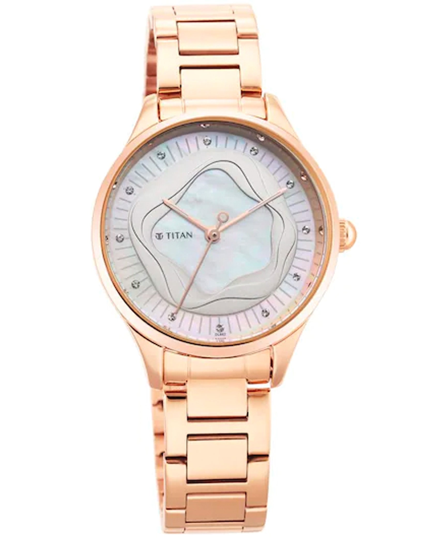 Titan Women's Watch White Dial Rose Gold Stainless Steel Strap Watch, 2649WM02