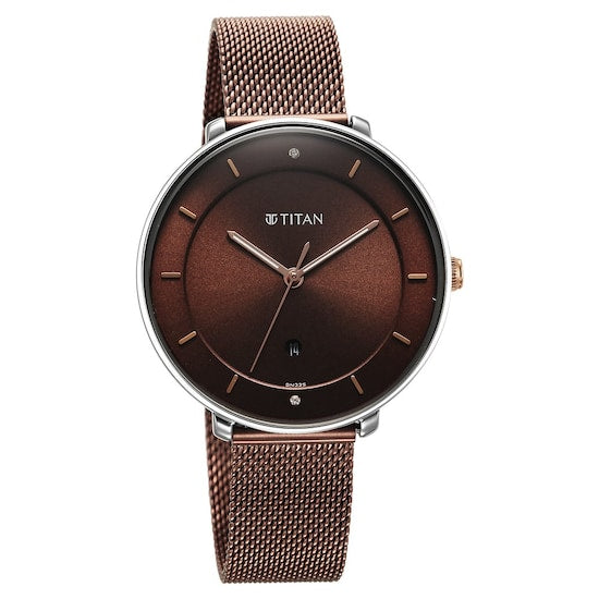 Titan, Women, Analog, Watch, Brown Dial, Stainless steel Strap, 2651KM02
