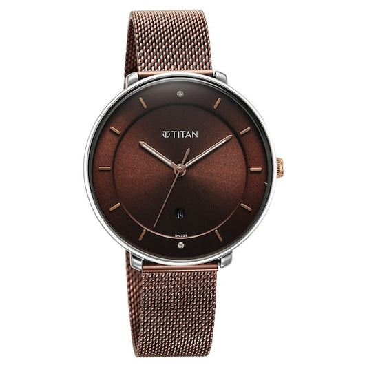 Titan, Women, Analog, Watch, Brown Dial, Stainless steel Strap, 2651KM02