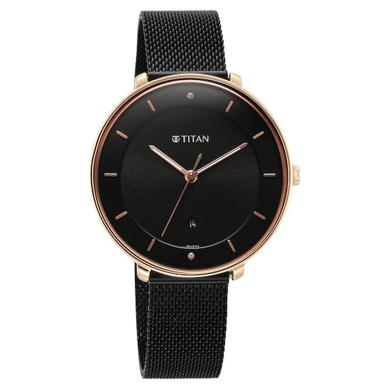 Titan, Women, Analog, Watch, Black Dial, Stainless steel Strap, 2651KM03