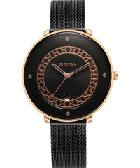 Titan Marhaba Collection Black Dial Black Metal Strap Watch for Women, 2651KM06