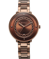 Titan Marhaba Collection Brown Dial Brown Metal Strap Watch for Women, 2651QM03