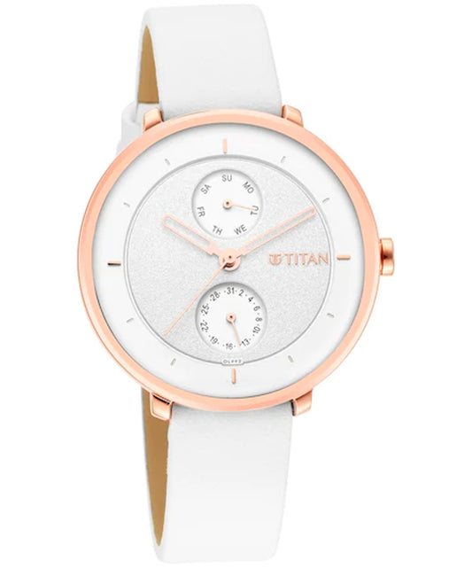 Titan, Women, Analog, Watch, White Dial, Leather Strap, 2651WL05