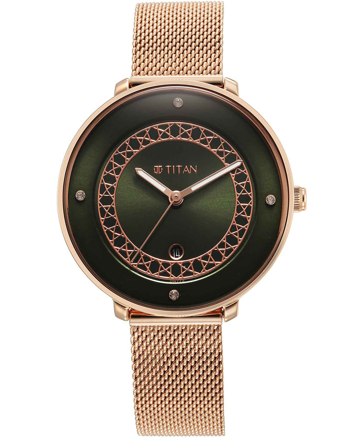 Titan Marhaba Collection Green Dial Rose Gold Stainless Steel Strap Watch for Women, 2651WM07