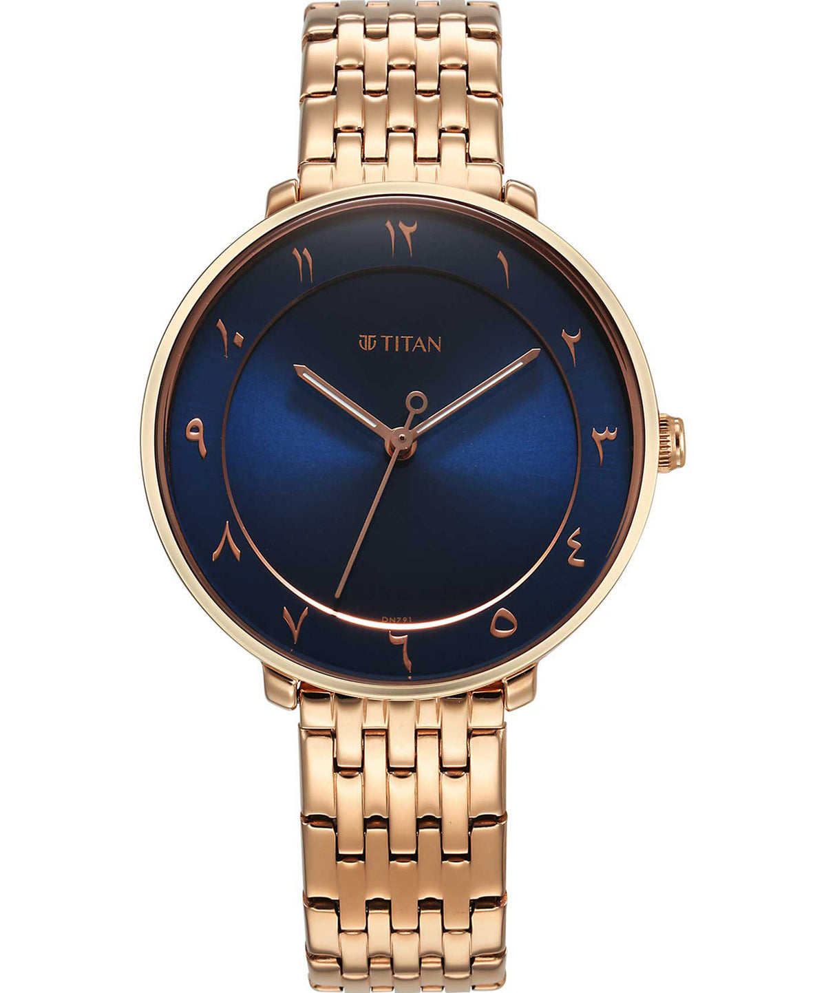 Titan Marhaba Collection Arabic Blue Dial Rose Gold Metal Strap Watch for Women, 2651WM08