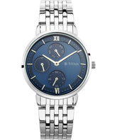 Titan Women's Watch Blue Dial Silver Stainless Steel Strap Watch, 2652SM02