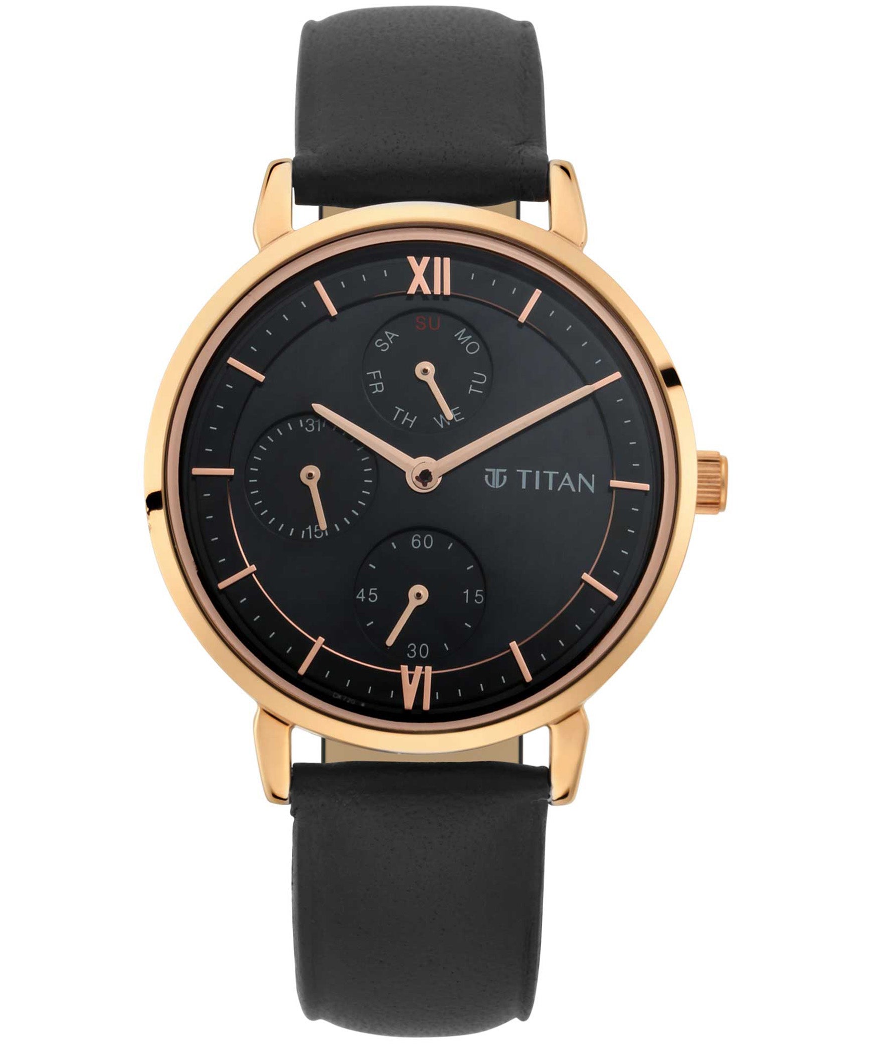 Titan, Men's, Analog Watch, Black Dial, with Leather Band, TI-2652WL01