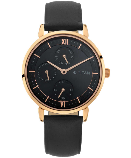 Titan, Women, Analog, Watch, Black Dial, Leather Strap, 2652WL01