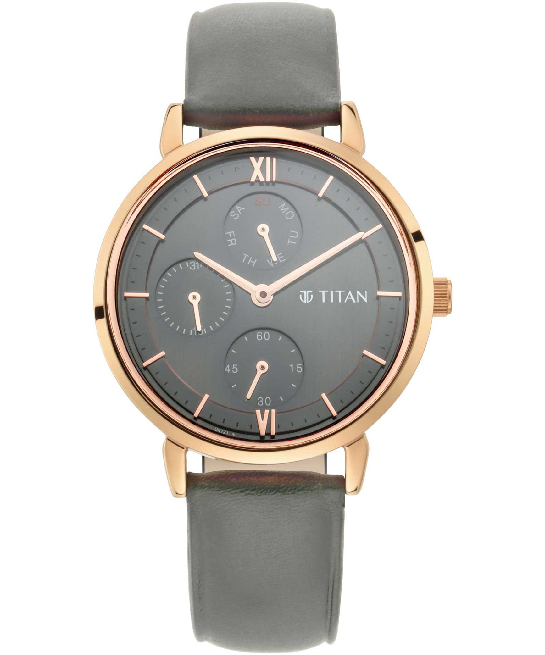 Titan Women's Watch Grey Dial Grey Leather Strap Watch, 2652WL02