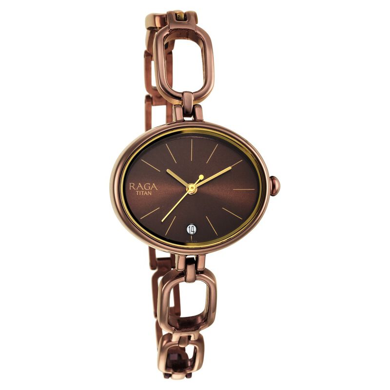 Titan Women's Watch Raga Brown Dial Brown Brass Strap Watch, 2667QM01