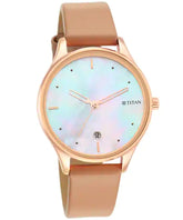 Titan Women's Watch Mother of Pearl Dial Brown Leather Strap Watch, 2670WL03