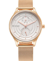 Titan Women's Watch Neo Collection, Silver Dial Rose Gold Stainless Steel Strap, 2670WM07