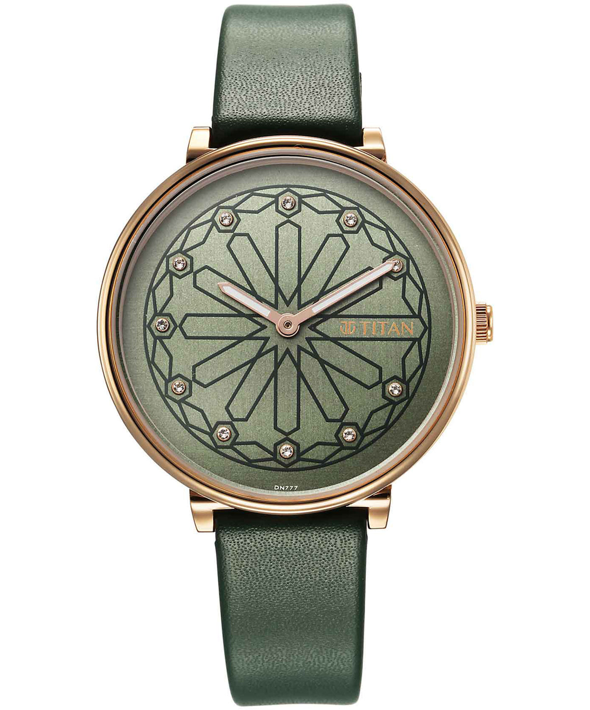 Titan Marhaba Phase 2 Green Dial Green Leather Strap Watch for Women, 2673WL01