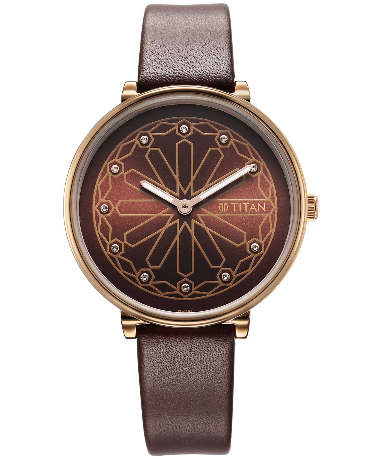 Titan Marhaba Collection Brown Dial Brown Leather Strap Watch for Women, 2673WL02