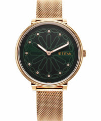 Titan Marhaba Phase 2 Green Dial Gold Stainless Steel Strap Watch for Women, 2673WM03