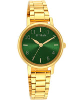 Titan Women's Watch Green Dial Gold Stainless Steel Strap Watch, 2678YM01