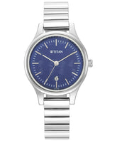 Titan Women's Watch Blue Dial Silver Stainless Steel Strap Watch, 2679SM01