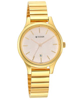 Titan Women's Watch White Dial Gold Stainless Steel Strap Watch, 2679YM01