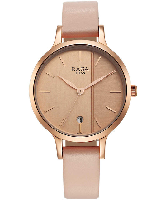 Titan, Women, Analog, Watch, Gold Dial, Leather Strap, 2684WL01