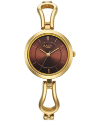 Titan Raga Collection Champagne Dial Gold Metal Strap Watch for Women, 2727YM01