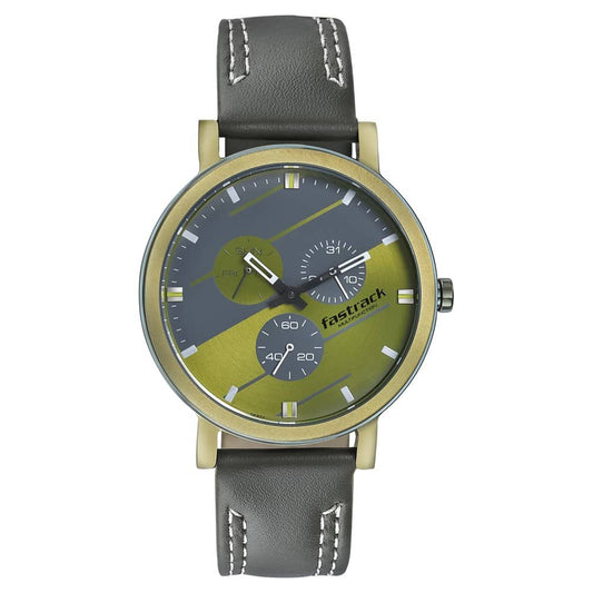 Fastrack, Men's, Analog Watch, Green Dial, with Leather Band, FA-3238QL01