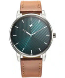 Fastrack Stunners Green Dial Brown Leather Strap Watch for Men, 3278SL03