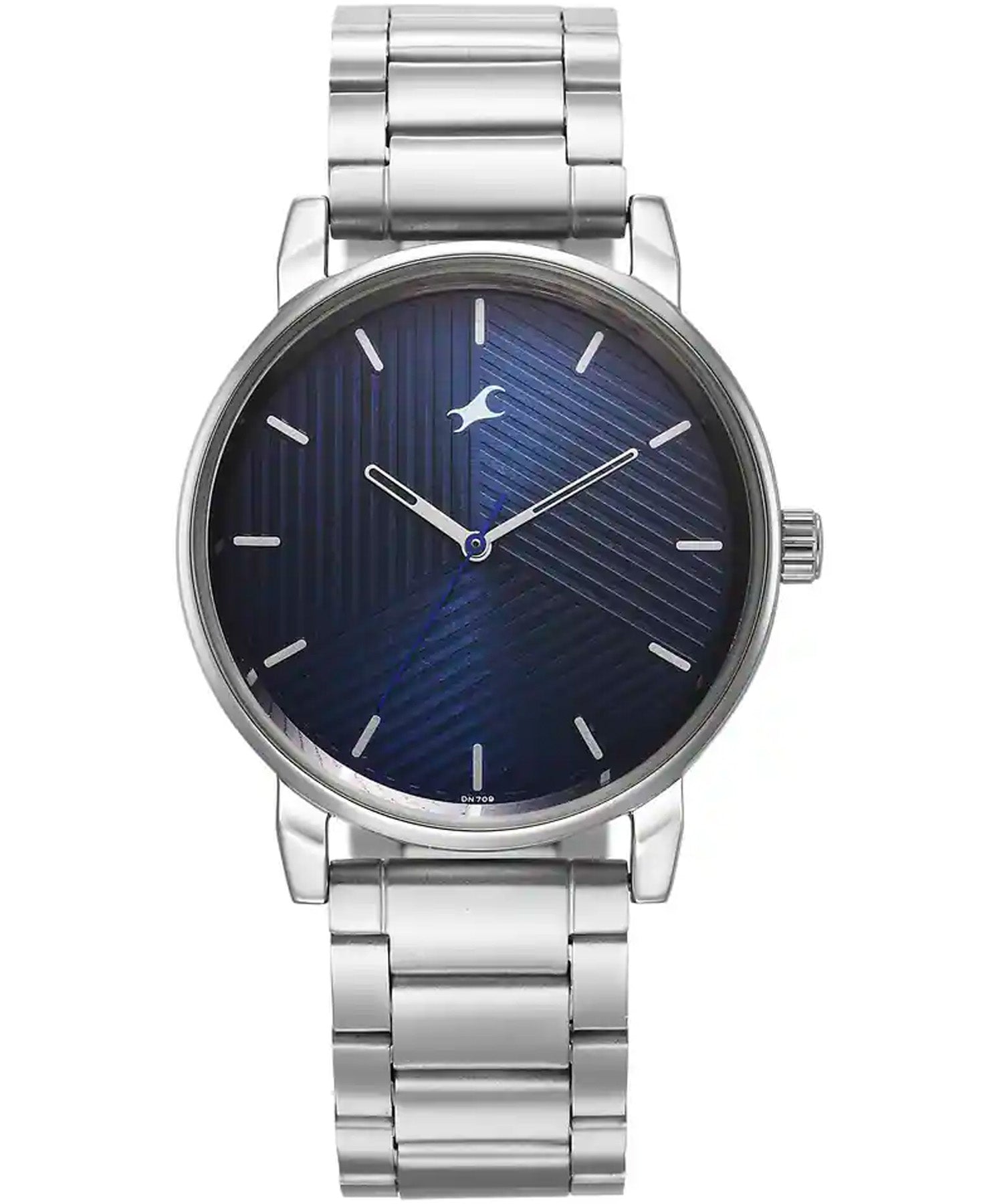 Fastrack Stunners Blue Dial Silver Metal Strap Watch for Men, 3278SM03