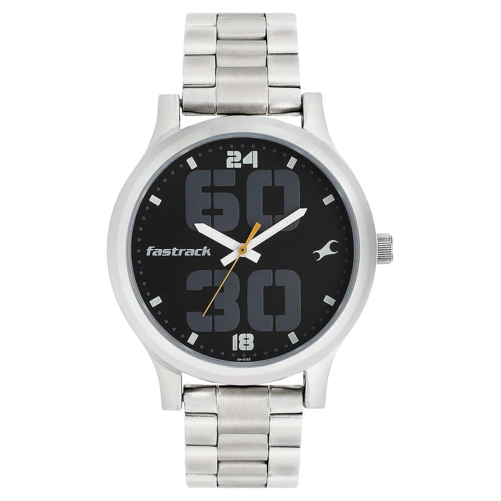 Fastrack Bold Quartz Analog Men's Watch, Black Dial Stainless Steel Strap, 38051SM07