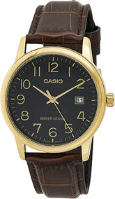 Casio Men's Watch Analog, Black Dial Brown Leather Strap, MTP-V002GL-1BUD