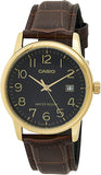 Casio Men's Watch Analog, Black Dial Brown Leather Strap, MTP-V002GL-1BUD