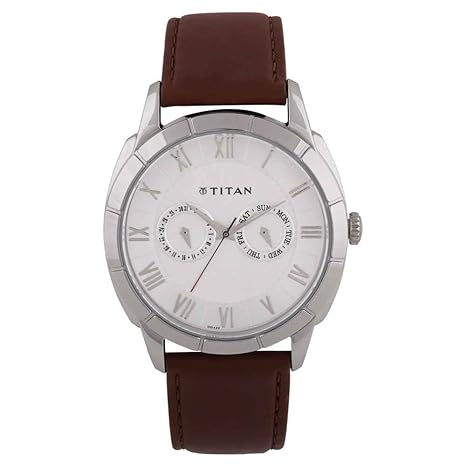 Titan Smartsteel Men's Watch, White Dial Multi Leather Strap, 1489SL02