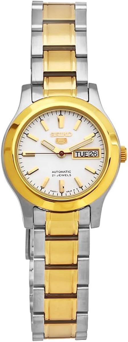 Seiko Women's Mechanical Watch Analog, White Dial Silver & Gold Stainless Band, SYMD90K