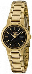 Seiko Women's Mechanical Watch, Automatic Black Dial Gold Stainless Band, SYMK22K