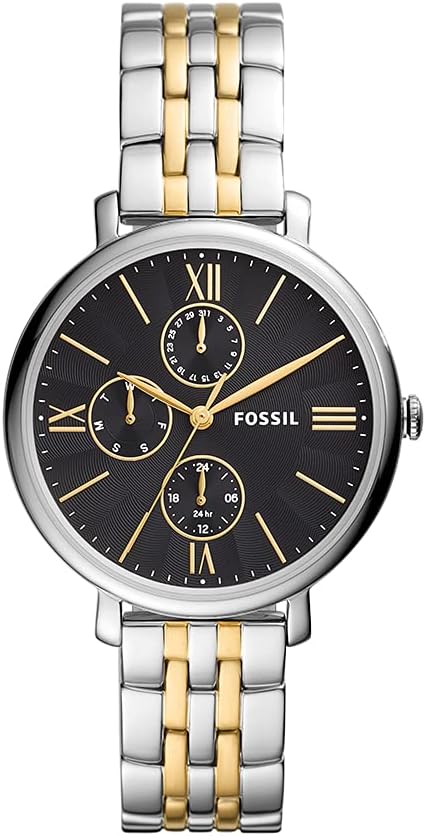 Fossil Women's Watch Analog, Jacqueline Black Dial Silver & Gold Stainless Steel Band, FW-ES5143