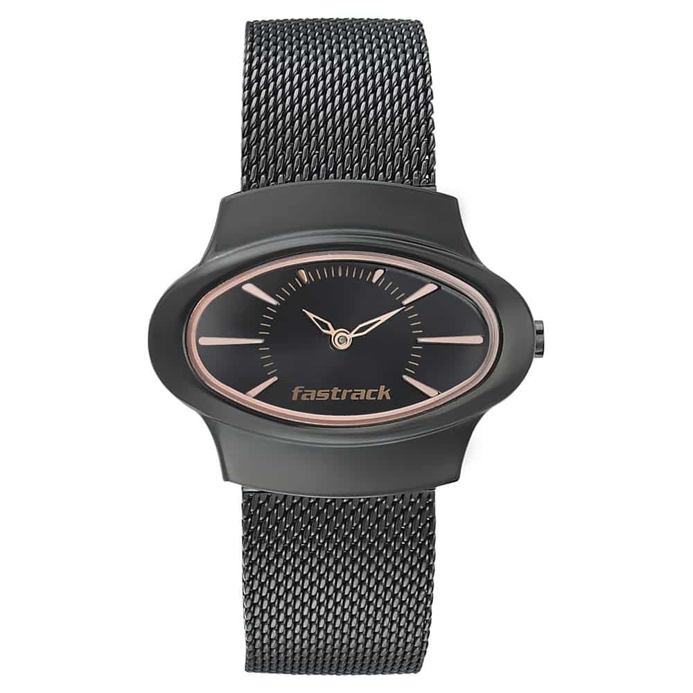 Fastrack Women's Hitlist Collection Analog Watch, Black Dial & Black Stainless Steel Strap, 6004NM01,