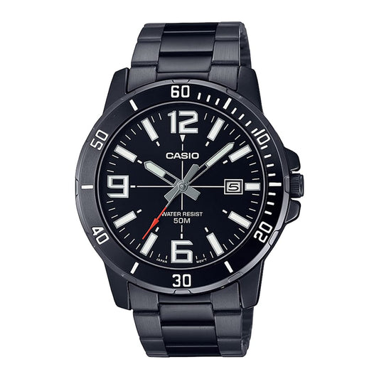 Casio men analog watch, black dial with comfortable strap, model CS-MTP-VD01B-1BVUD, Bahrain