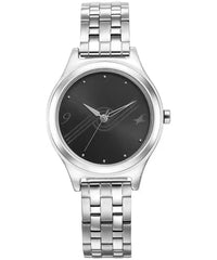 Fastrack Stunners Black Dial Silver Metal Strap Watch for Women, 6152SM06,
