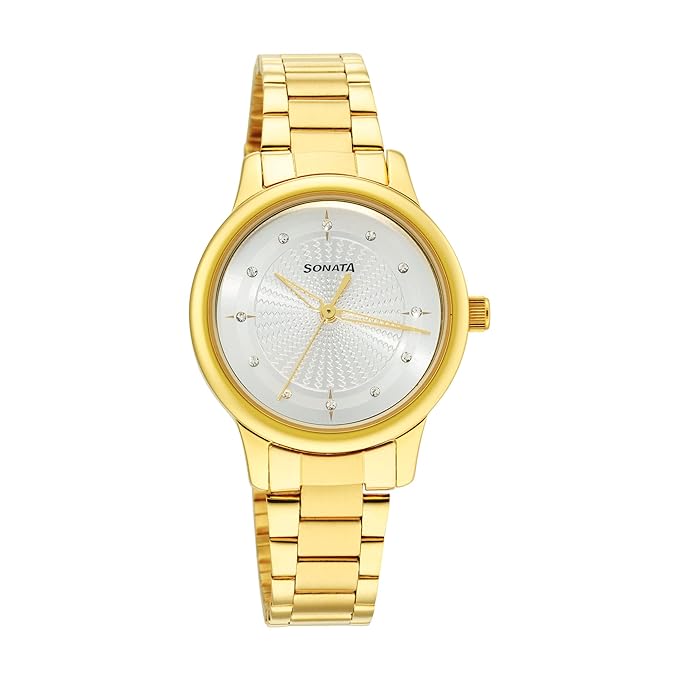 Sonata Classic Women's Watch, Gold Silver Dial Metal Strap, 8178YM01