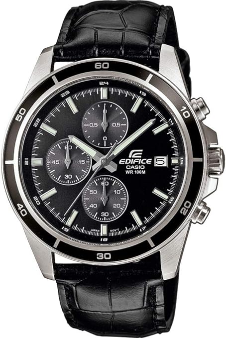 Edifice Men's Watch Standard Chronograph, Black Dial Black Leather Band, EFR-526L-1AVUDF