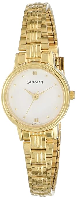 Sonata, Women's Watch, White Dial Gold Stainless Steel Strap, 8096YM01