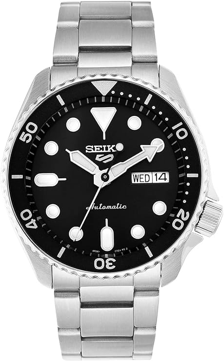 Seiko Men's Sports Watch, Automatic 21 Jewels Black Dial Silver Stainless Band, SRPD55K