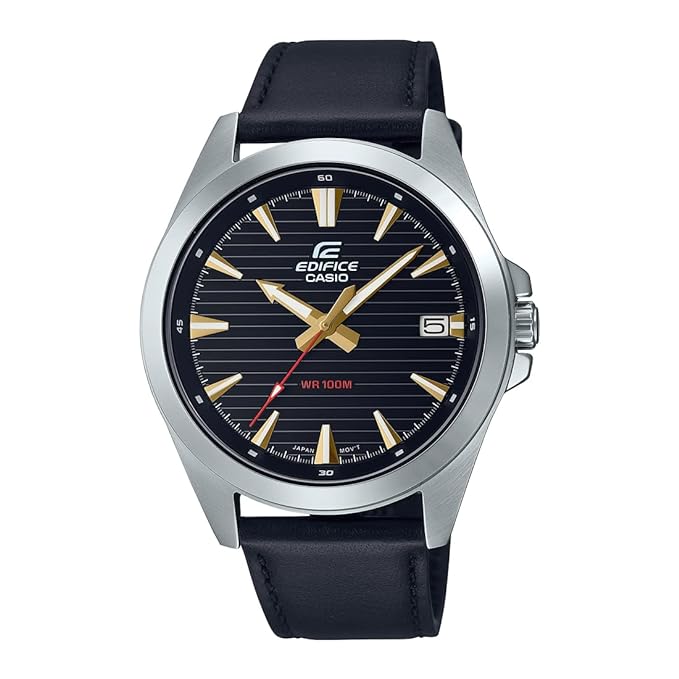 Edifice Men's Watch 3-Hands Analog Black Dial Black Leather Band, EFV-140L-1AVUDF