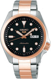 Seiko Men's Sports Mechanical Watch Analog, Black Dial Silver & Rose Gold Stainless Band, SRPE58K