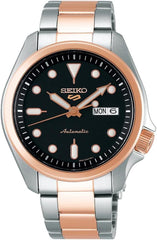 Seiko Men's Sports Mechanical Watch Analog, Black Dial Silver & Rose Gold Stainless Band, SRPE58K