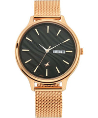 Fastrack, Women's Watch Ruffles Collection, Black Dial Rose Gold Metal Mesh Strap, 6207WM01