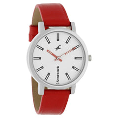 Fastrack, Women's Watch, White Dial Red Leather Strap, 68010SL01