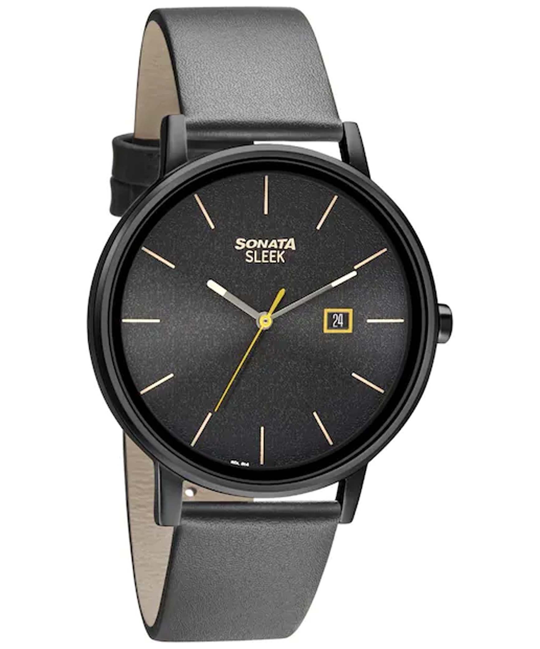 Sonata, Men, Analog, Watch, Black Dial, Leather Strap, 7131NL04