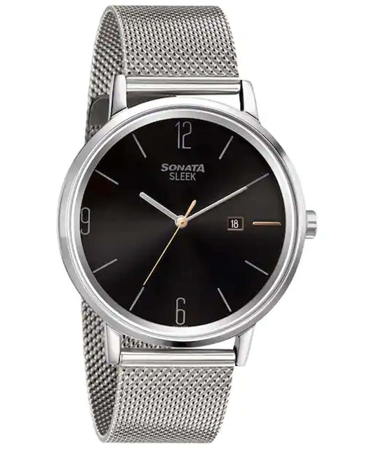 Sonata, Men, Analog, Watch, Black Dial, Stainless steel Strap, 7131SM02