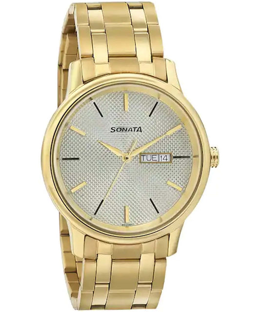 Sonata, Men, Analog, Watch, Champagne Dial, Metal Strap, 7134YM03